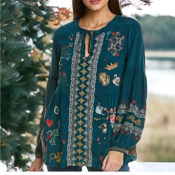 BIYA Johnny Was Wonder Silk Embroidered Blouse - Picture 2 of 7